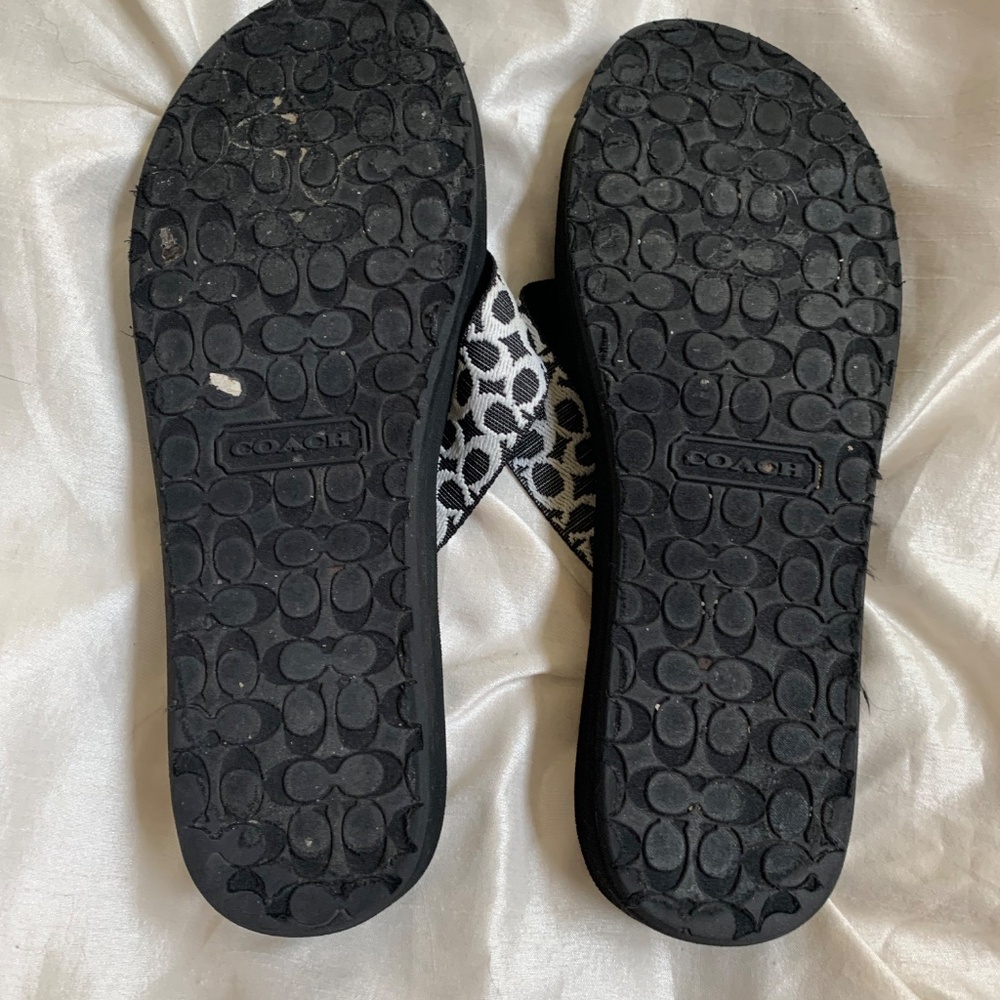 Coach Black/White Logo Print Thong Sandals sz 8.5 - Picture 6 of 7